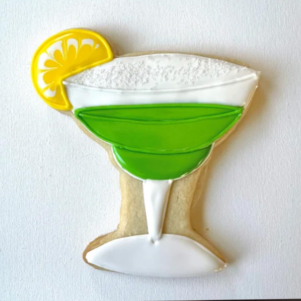 margarita shaped cookie decorated with royal icing