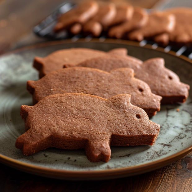 three classic Marranitos Mexican Pig-Shaped Gingerbread Cookies on a plate