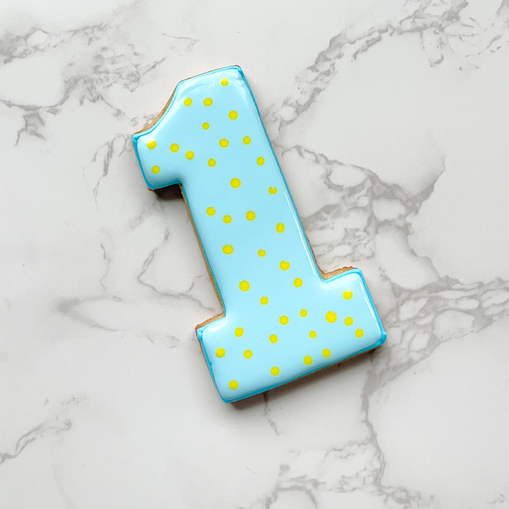 Image of a Number 1 cookie decorated with Royal Icing