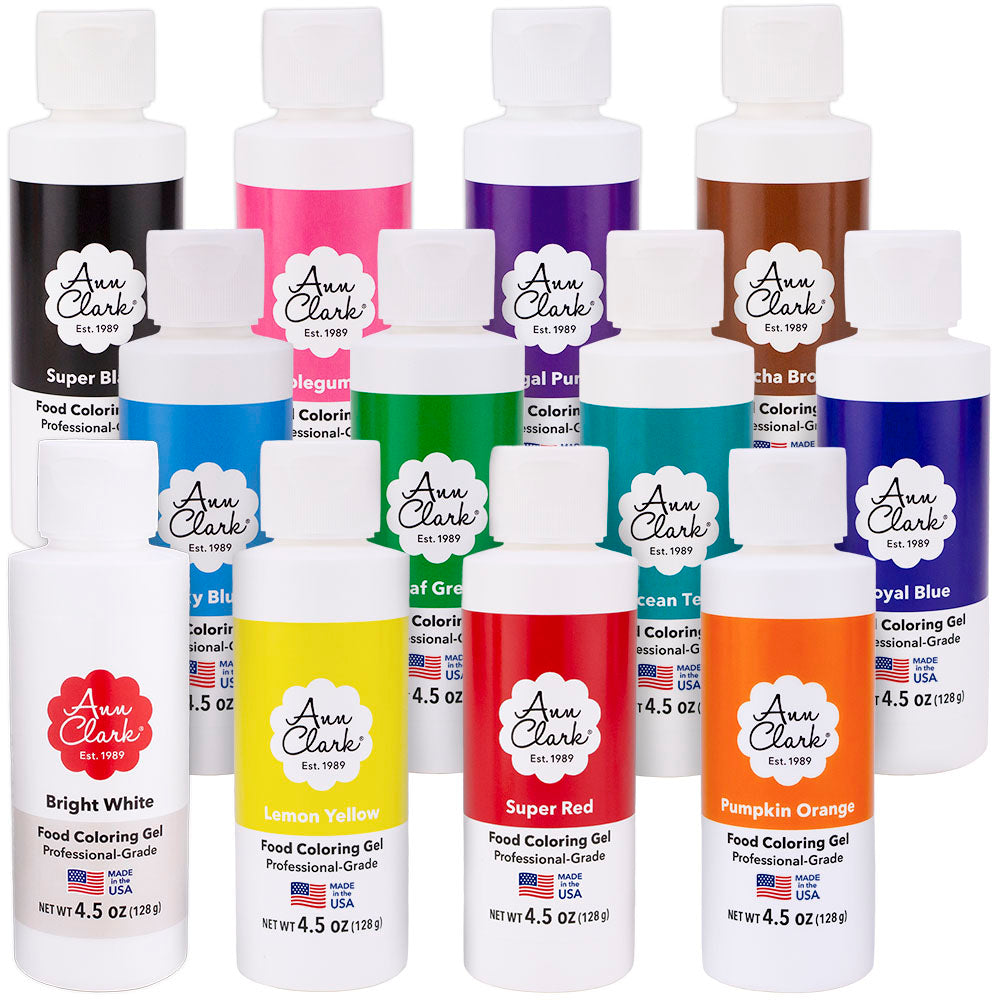 Ann Clark Food Coloring Gel 12-Color Set Large 4.5 oz. Bottles