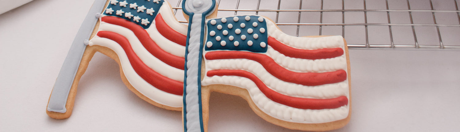 USA flag cookies on a counter