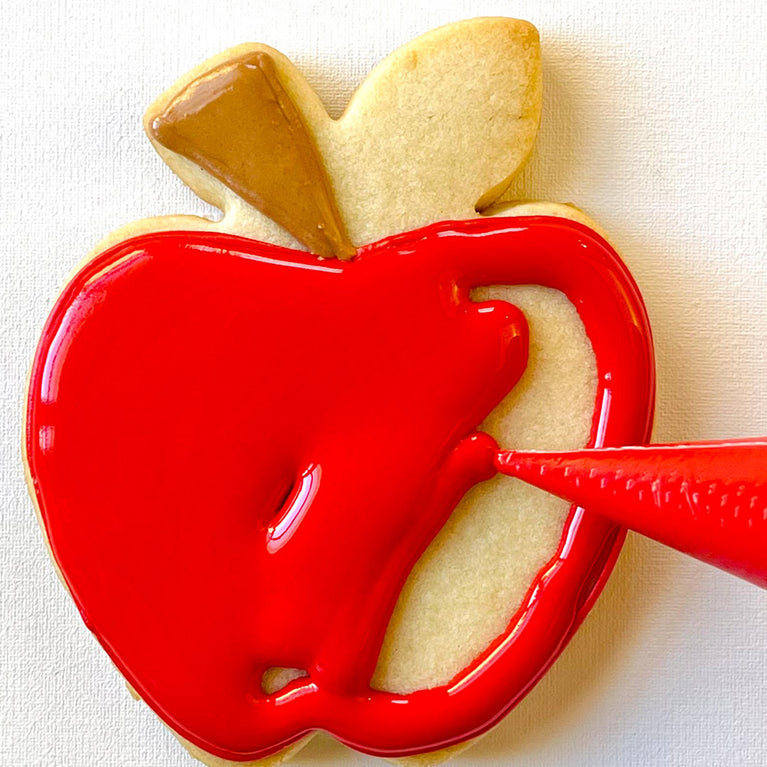 Apple Shaped Cookie with Bright Red Food Coloring Gel applied