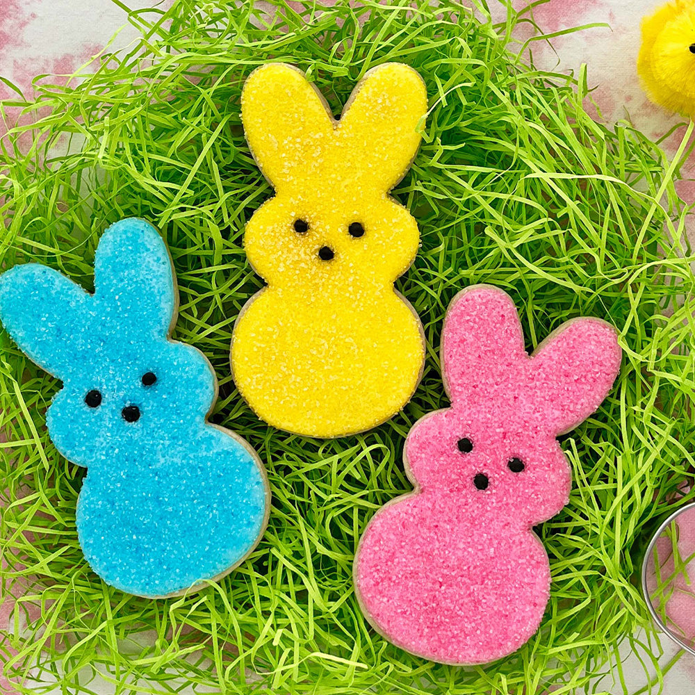 marshmallow bunny cookies decorated with colorful sugar