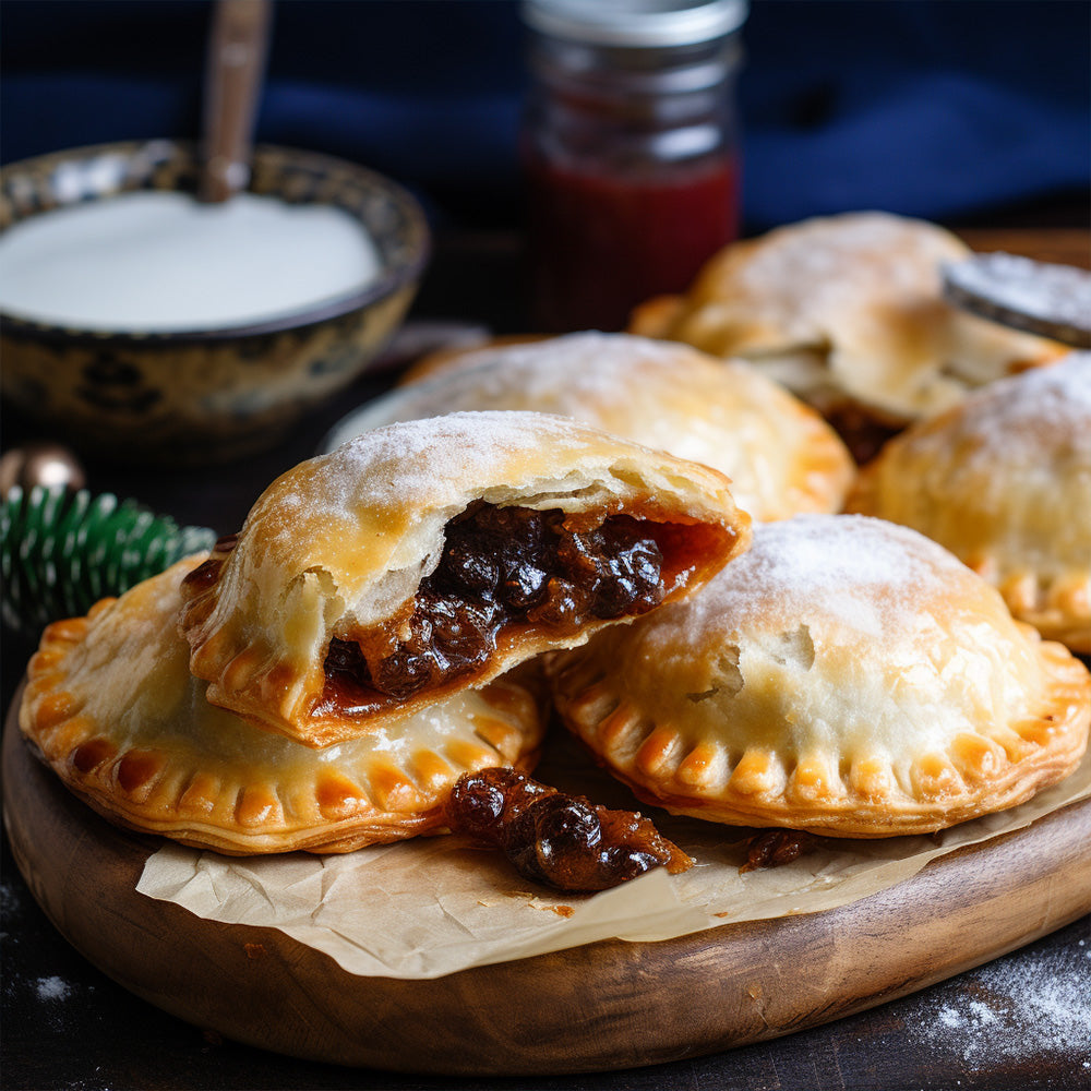 mincemeat tarts on a rustic board