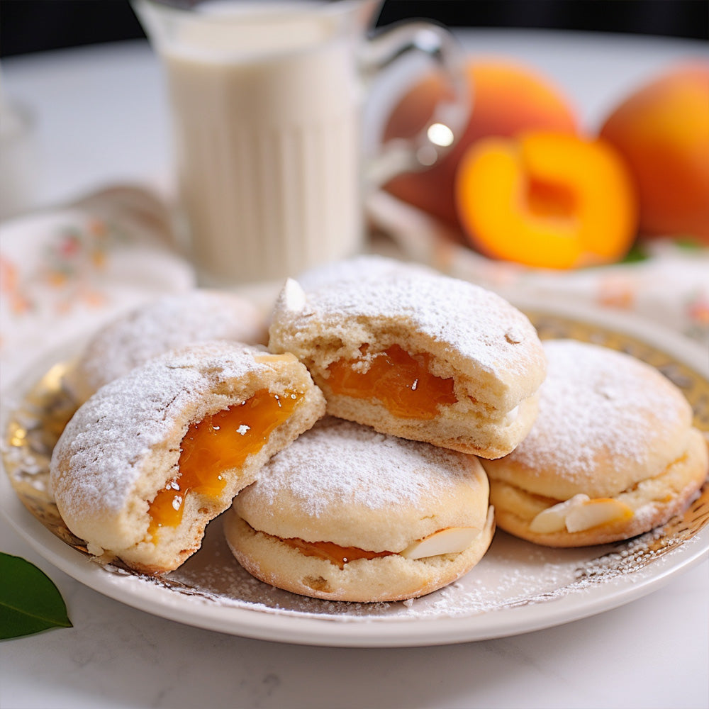 apricot filled cookies on a white plate
