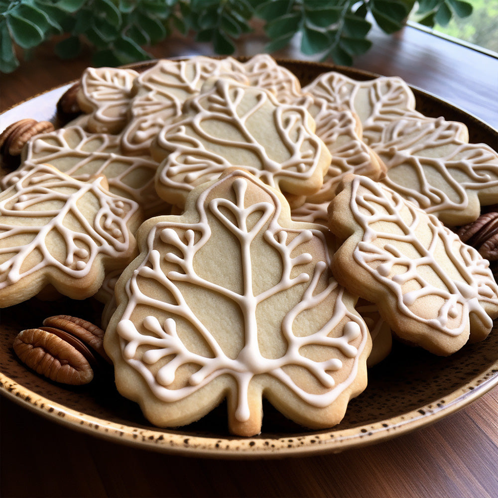 leaf shaped cookies with pecans