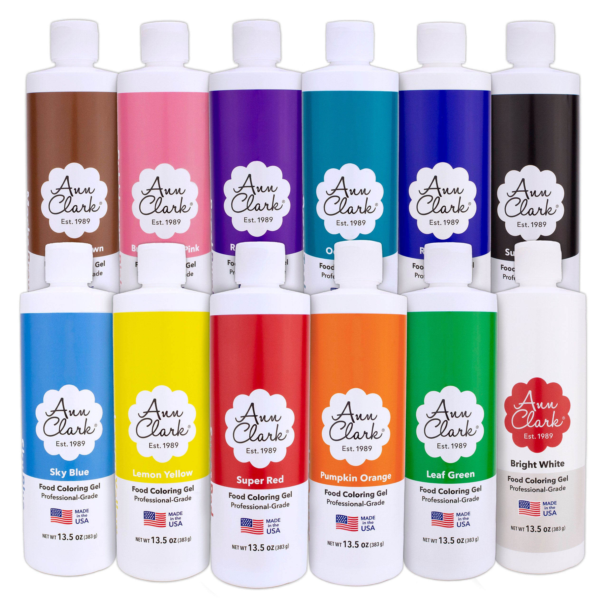 Ann Clark Professional Grade Food Coloring Extra Large 13.5 oz Bottles 12-Color Set