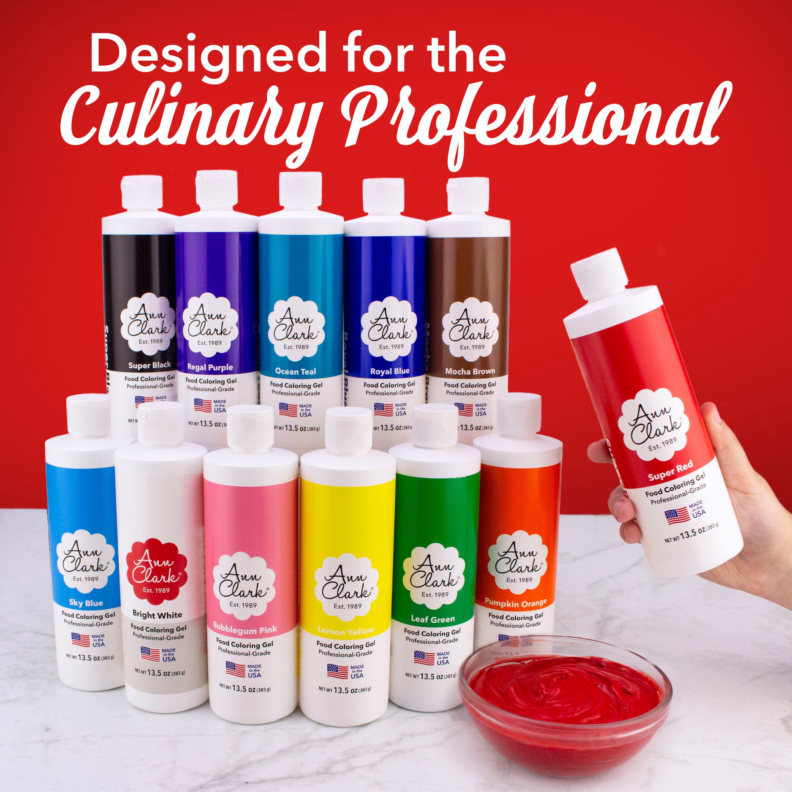 Ann Clark Professional Grade Food Coloring Extra Large 13.5 oz Bottles 12-Color Set