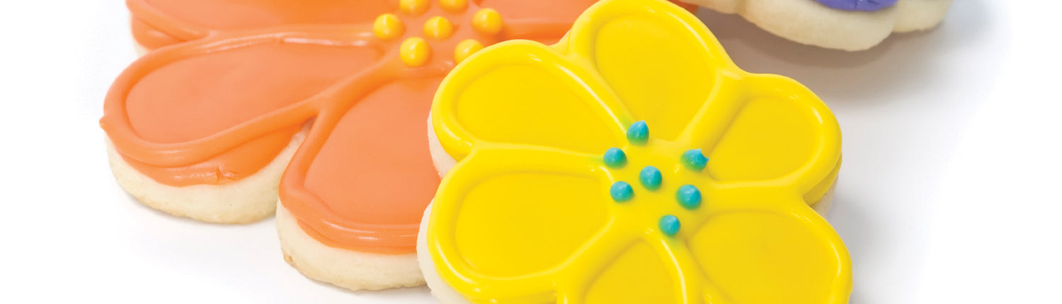 Flower cookies decorated with royal icing