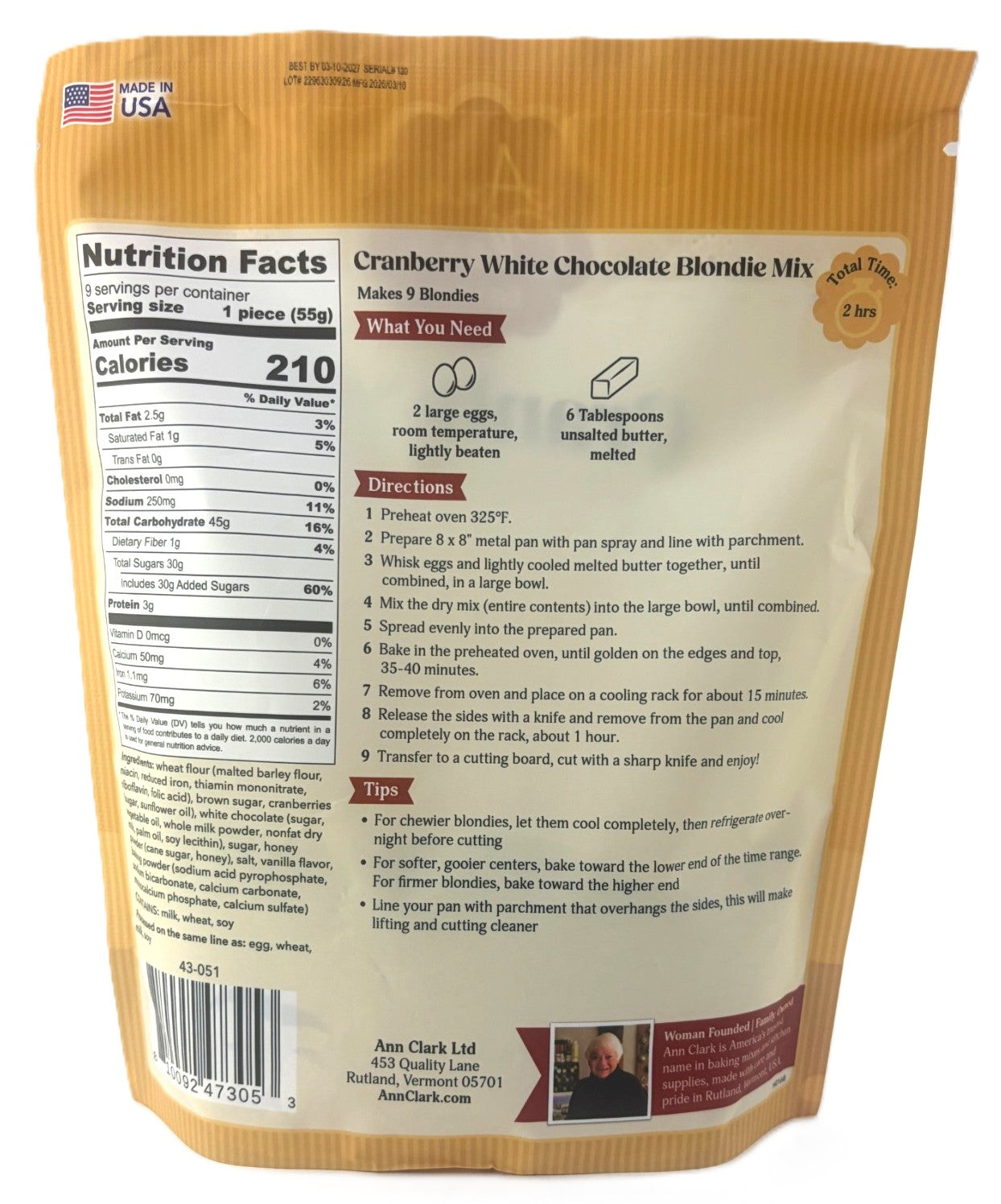 Ann Clark Cranberry White Chocolate Blondie Mix